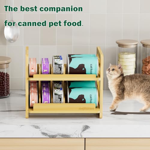 Rolling Bamboo Cat Food Can Organizer