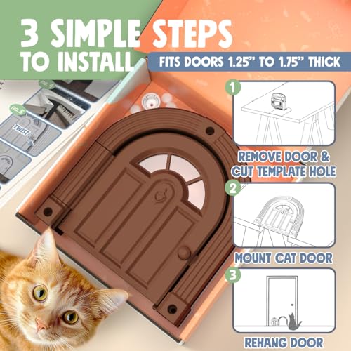 Meow Manor® Cat Door Interior Door (Peanut Brown)