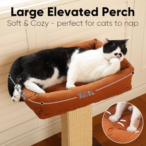 Retro Style Cat Scratching Post with Perch for Indoor Adult Cats (Brown)