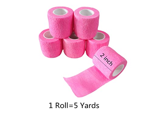 6 Pack 2" x 5 Yards Self Adhesive Bandage Wrap Breathable Cohesive Vet Wrap for Pets (2 Inch / Pink)
