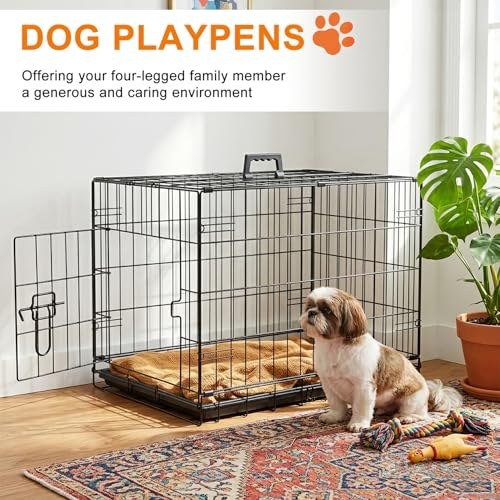 24" Foldable Metal Dog Crate (Black)