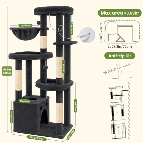 67in Tall Cat Tree Tower for Large Cats (Dark Grey1 / 67 Inches)