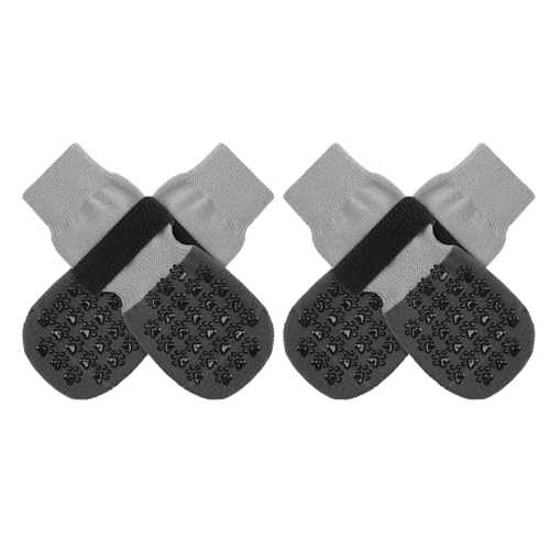 Anti Slip Dog Socks to Prevent Licking Paws for Hardwood Floors (Two Color-Gray / Small (4 Count))