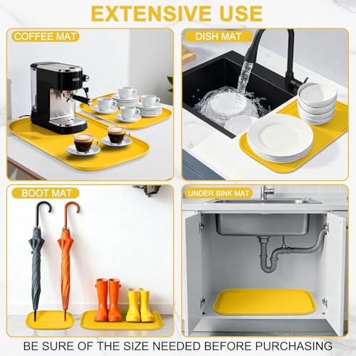 Waterproof Silicone Pet Food Mat with Raised Edge for Dog & Cat (Vivid Yellow / 19"L x 12"W)