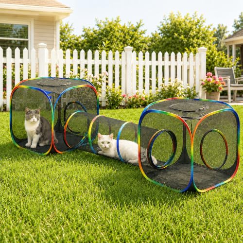 Outdoor Rainbow Cat Enclosures Playground (2 Cube + 2 Way Tunnel (no tent))