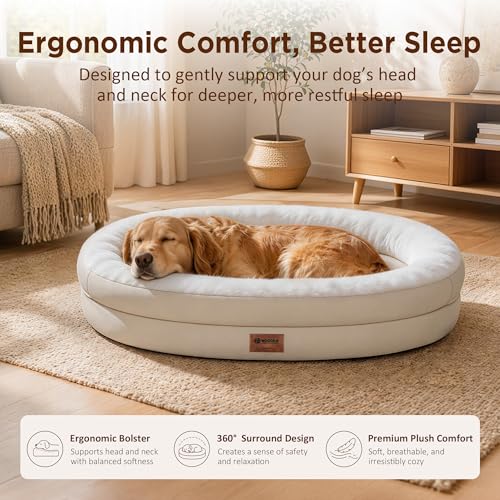 Waterproof Orthopedic Dog Bed for Medium Dogs (Light Beige / 35"L x 25"W x 7"Th)