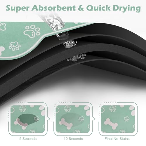 Dog Cat Mat for Food and Water (24"L x 16"W / Bone Shaped Green)