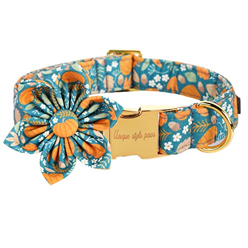 Halloween Dog Collar with Flower Tie Pumpkin Cotton Collar Adjustable Puppy Collar for Small Medium Large Dogs (Extra Large / B-Green pumpkin)
