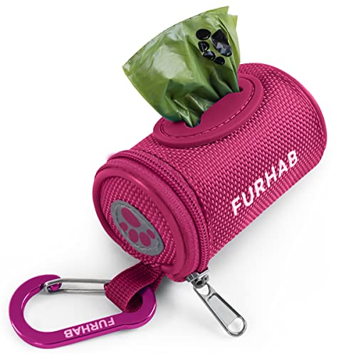 Dog Poop Bag Holder for Leash with Carabiner Clip Soft Fabric (Rose Red)