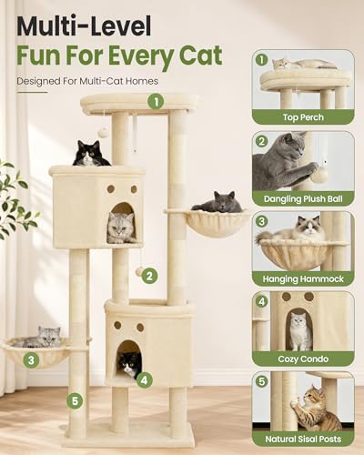 Cat Tree for Indoor Cats Large Adult (Beige / 84 Inch)