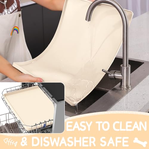 Silicone Cat & Dog Food Mat for Floors Waterproof (Beige / 22''×14'')