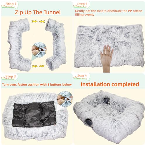 4 Cave Shuttled XL Cat Tunnel Bed for Indoor Cats Peekaboo Toy Donut with Warm Mat (Azure Blue)