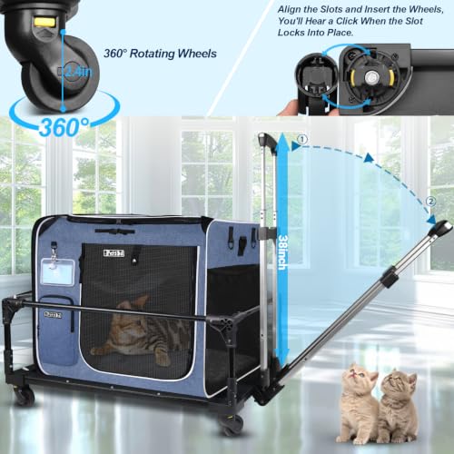 Extra Large Cat Carrier with Litter Box and Wheels for Car Travel
