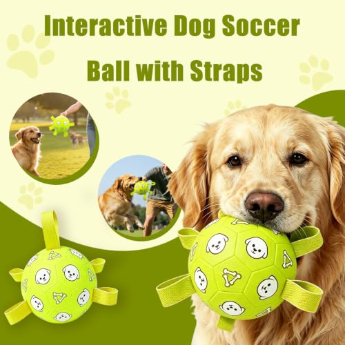 Dog Soccer Ball with Straps (Yellow / Medium-6 Inch)