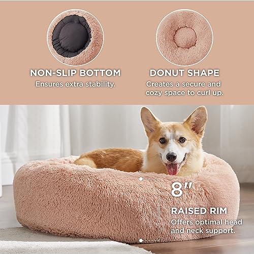 Calming Dog Bed Medium Size Dog Donut Washable Pet Bed (30"L x 30"W x 8"Th / Pink)