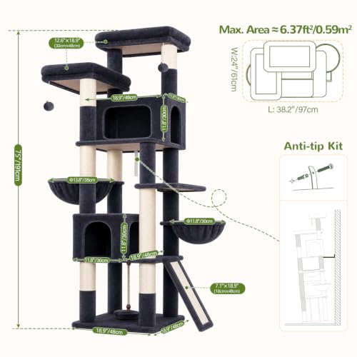 75in Tall Cat Tree Tower for Indoor Cats (Dark Grey / 75 inch)