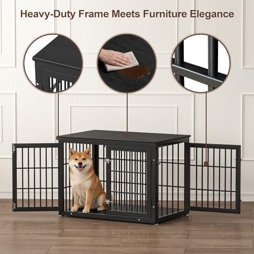 38" Heavy Duty Dog Crate Furniture for Large and Medium Dogs (Black / 38.3"L x 25.4"W x 27.7"H)