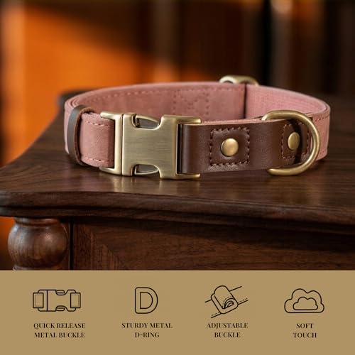 PU Leather Dog Collar for Small Dogs Puppy (Pink / S: Neck 11-15", Width ⅝")