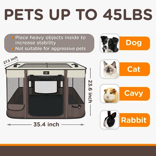 Foldable Pet Kitten Playpen (Brown 03 / Large(35.4''×27.5''×23.6''))