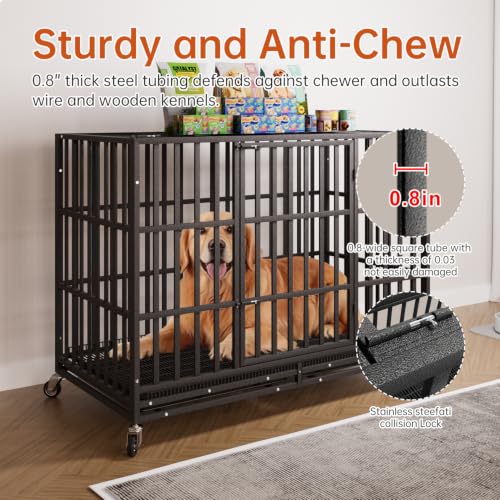 54 Inch Heavy Duty Dog Crate with Wheels for Large Dogs Black (54.0"L x 30.2"W x 42.4"H)