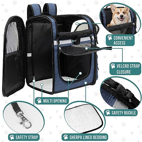 Dog Backpack Carrier for Cats (Navy Blue)