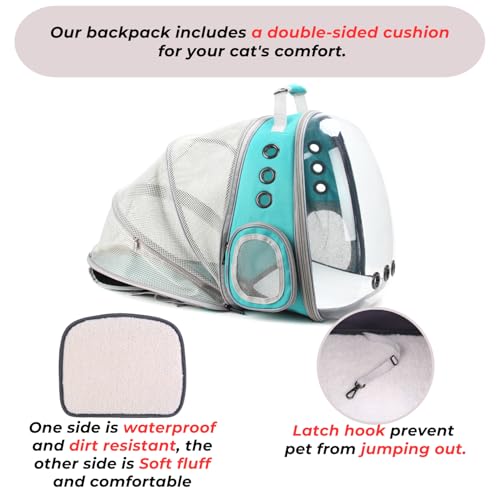 Expandable Bubble Cat Carrier Backpack (Back Expandable-Green)