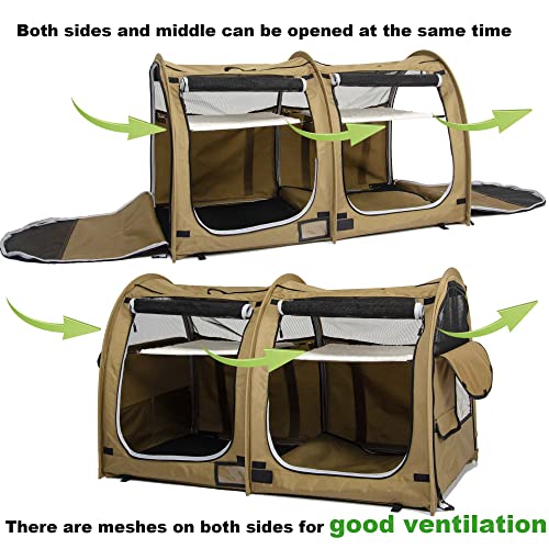Mispace Portable Twin Compartment Show House Cat Cage (Light Brown)