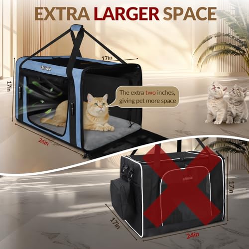 26"x17"x17" Extra Large Cat Carrier with Litter Box (Blue)