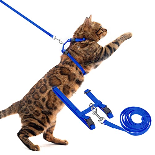Adjustable Cat Harness and Leash Set Escape Proof Kitten Strap Collar for Walking Travel (Small / Navy Blue)