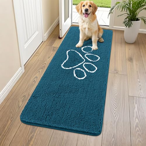 Dog Door Mat for Muddy Paws (59"X24" / Atlantic Blue and White)