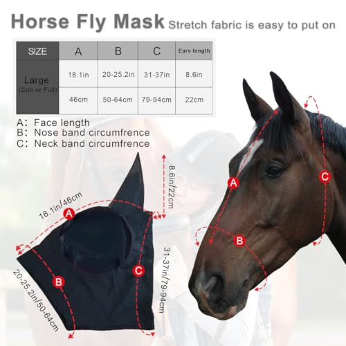 Horse Fly Mask with Ears (Black / Medium (for 13hh-15hh))