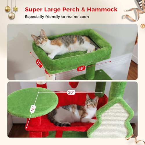 56.3" Cat Tree for Indoor Cats Large Adult with Hammock (Red / 56 Inches)