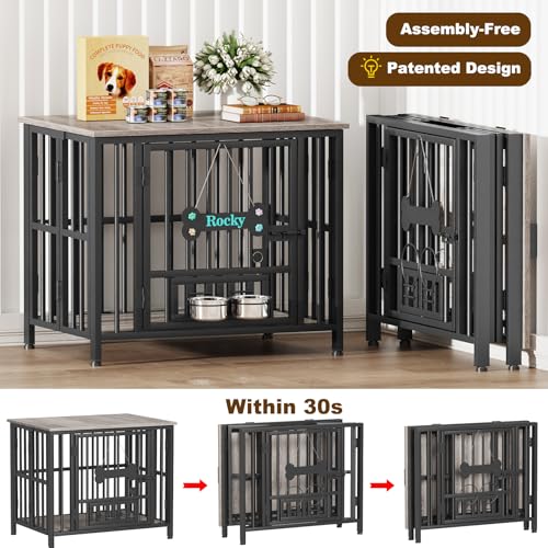 31" Dog Crate Furniture Foldable (Oak Grey / 31.5"L x 23.6"W x 26.6"H)