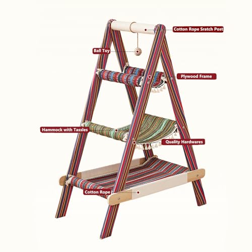 3 Tier Modern Boho Style A Frame Wooden Cat Tree Tower Ladder with Multi (Boho)