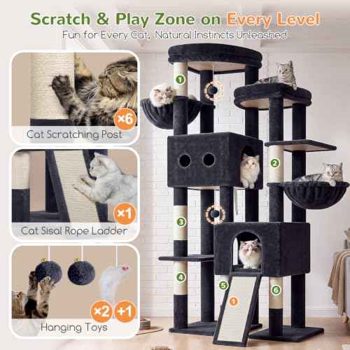 Sturdy Cat Tower for Indoor Cats 20lbs (Dark Grey / 76 inch)