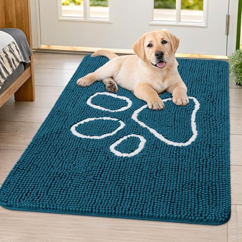 Dog Door Mat for Muddy Paws (40"X32" / Atlantic Blue and White)