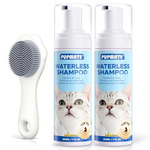 Waterless Cat Shampoo with Cat Brush (2 × 7 fl oz + 1 Brush)