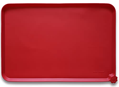 X Large Silicone Non Slip Pet Feeding Mats (28"L x 20"W / Classic Red)