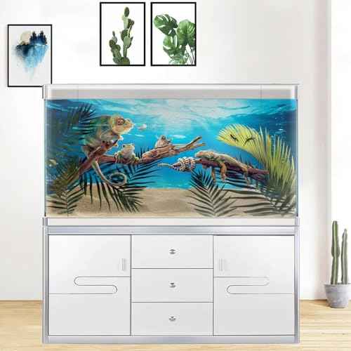 60X24IN Aquarium Background Under The Sea Coral Reef Scenery Backdrop Terrarium Background Underwater Marine Organism Fish Tank Background with 10EVA Double (Blue02 / 60X24in/150X60cm)