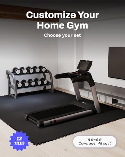 0.79" Thick Gym Flooring for Home Gym (Black/No Dots / 48 Sq Ft (12 Tiles))