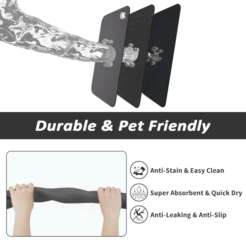 Dog Food Mat Absorbent Cat Mat for Food and Water (Paw Dark Grey / 24"L x 16"W)