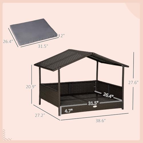 Wicker Dog House Outdoor with Canopy