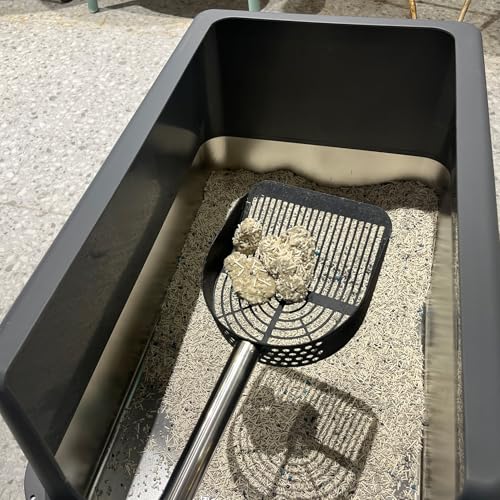 Cat Litter Scoop Deep Shovel (Long Handle-For particles up to 3 mm / Black)