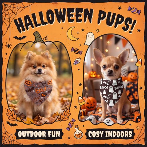 50 Pcs Halloween Dog Bandanas Bulk for Charm Small Pets (Pumpkin Pattern / 19.7 x 13.8 x 13.8 Inch)