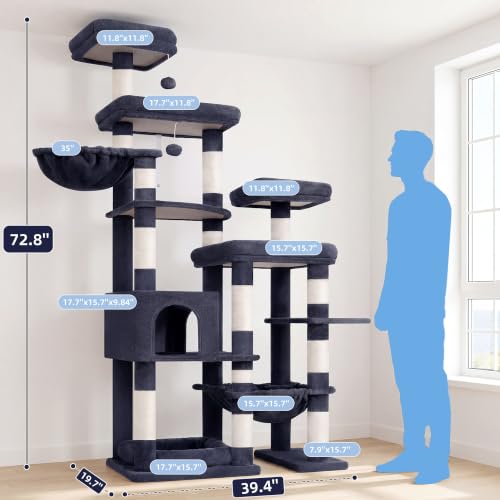 Cat Tree Tower (Smoky Gray / 72.8 Inches)