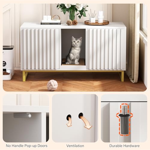 Double Litter Box Enclosure (White / 47.6"L x 21.5"W x 26"H)