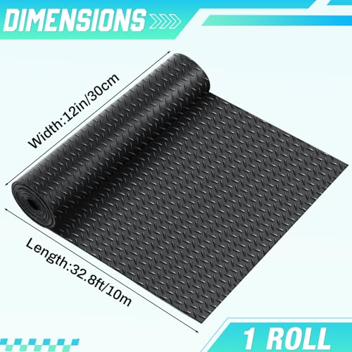 12 in x 32.8 ft Rubber Diamond Plate Rolls Garage Floor Mat for Under Car (Diamond Plate / 12 in x 32.8 ft / Black)
