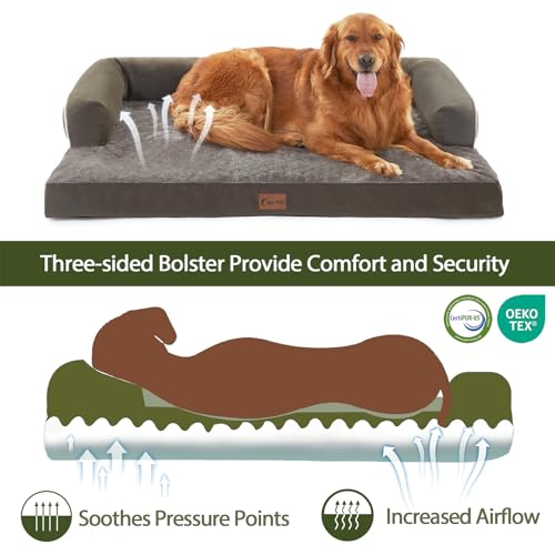 Orthopedic Washable Dog Bed for Large Dogs (Dark Green / 36.0"L x 27.0"W x 7.0"Th)