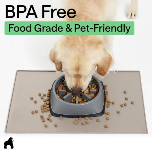 Dog Food Mat 100% Waterproof Silicone (Beige / 26"l X 17"w)