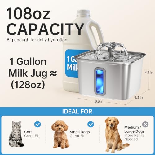 Innovation Award Winner Stainless Steel Cat Water Fountain (Silver / 108oz (Cats & Small Dogs))
